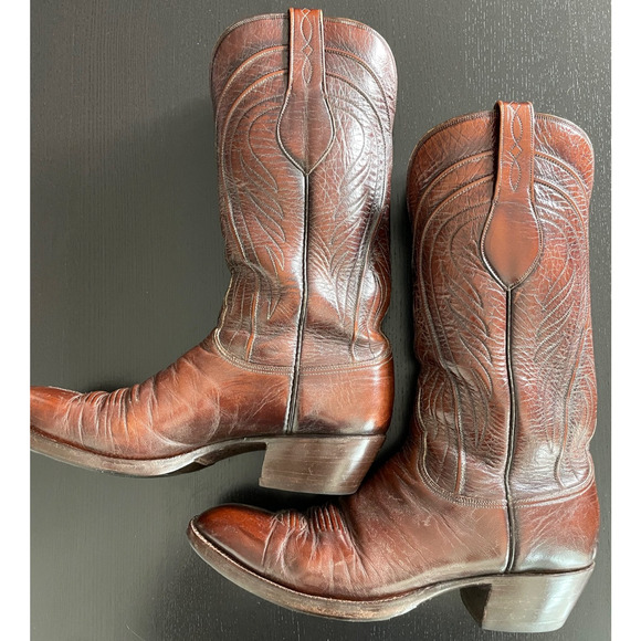 Lucchese San Antonio Vintage Cowboy Boots Brown Leather 10B USA Western main image 11